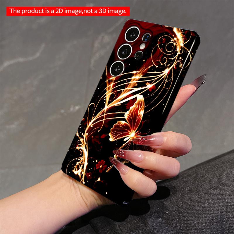 2DFlat Samsung Phone Case Glowing Butterfly & Crimson Feathers Design Applicable To Galaxy S23 S24 S25ULTRA S26 A12 A14 A15 A16 A54 A55
