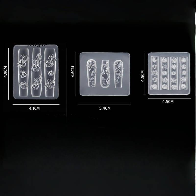 2/3/4Pcs/Set 3D Rose Flower Silicone Nail Mold Set Floral Petal Design Transparent DIY Nail Art Carving Molds Accessory Kit