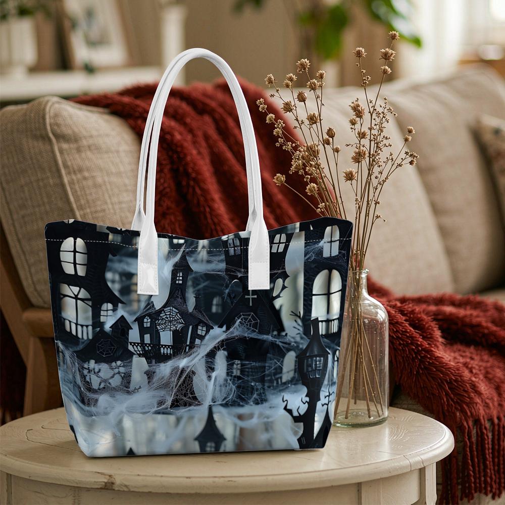 Halloween Ghost Town Tote Bag Stylish Spooky Handbag for Daily Use