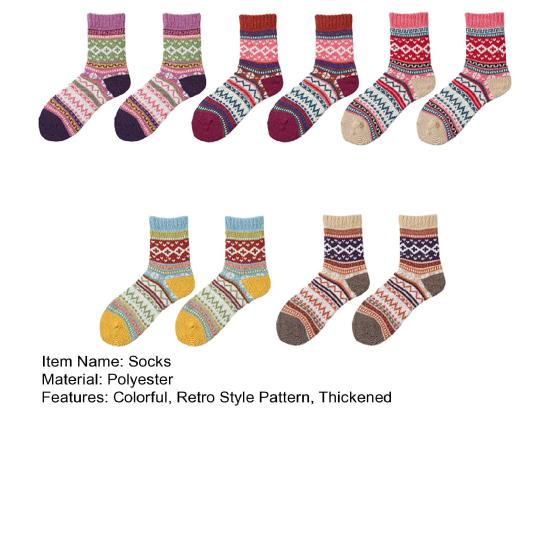 5 Pairs Retro Ethnic Style Socks Women Thermal Colorful Knit Thickened Crew Socks Vintage Winter Warm Boot Socks for Stocking Stuffers Gifts