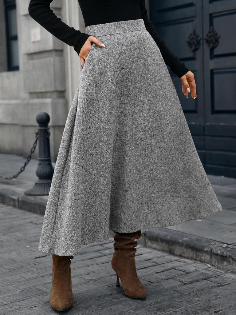 In Stock: High-End European Women's Wool A-line Midi Skirt - Autumn/Winter Collection