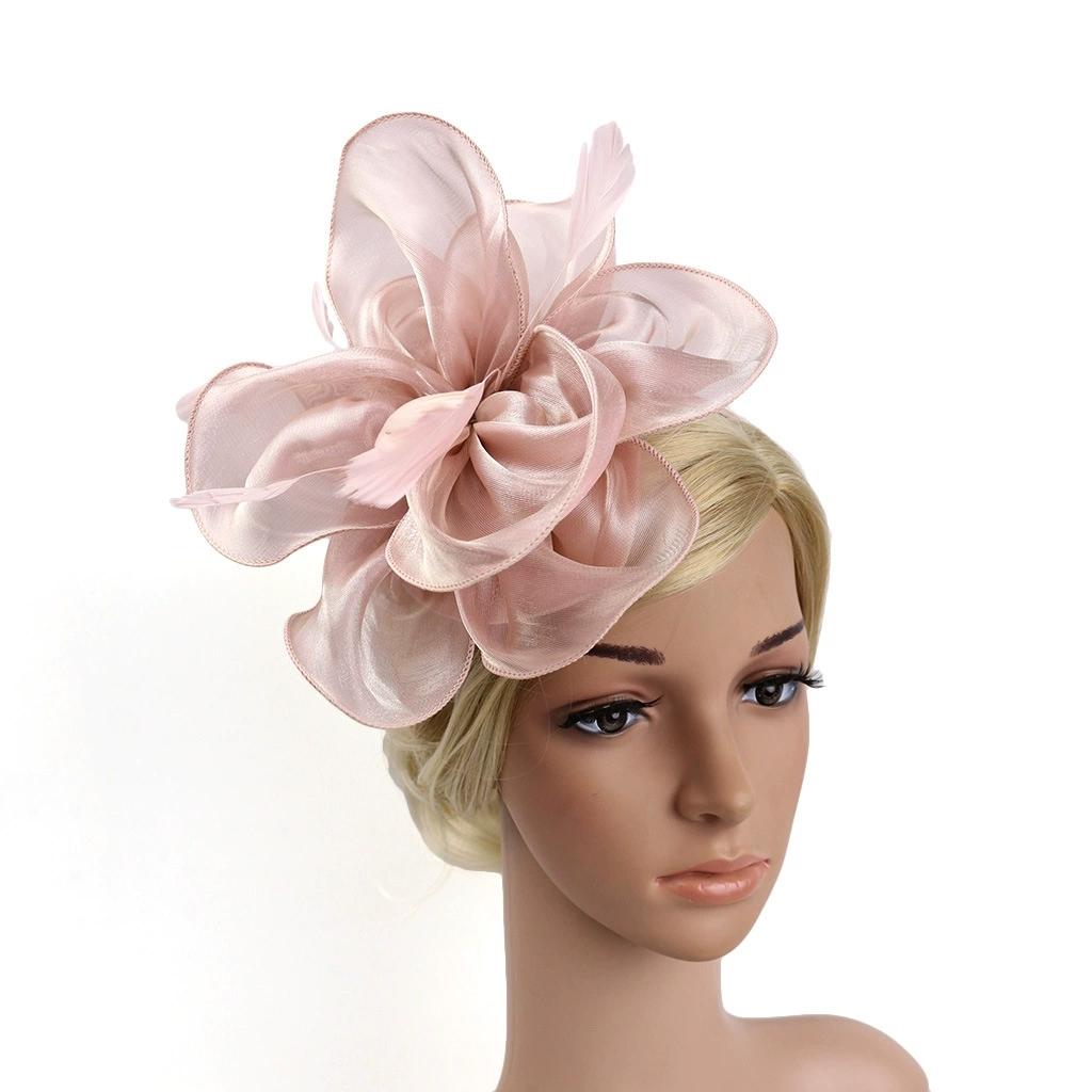 Elegant Organza Hair Drop Fascinator Hat Women Headpiece with Feather Bridal Wedding Show Race Millinery Hair Accessories