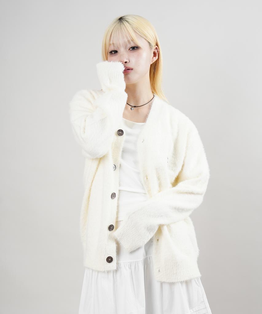 Starryeyed Angora Fur Knit Cardigan (Ivory)