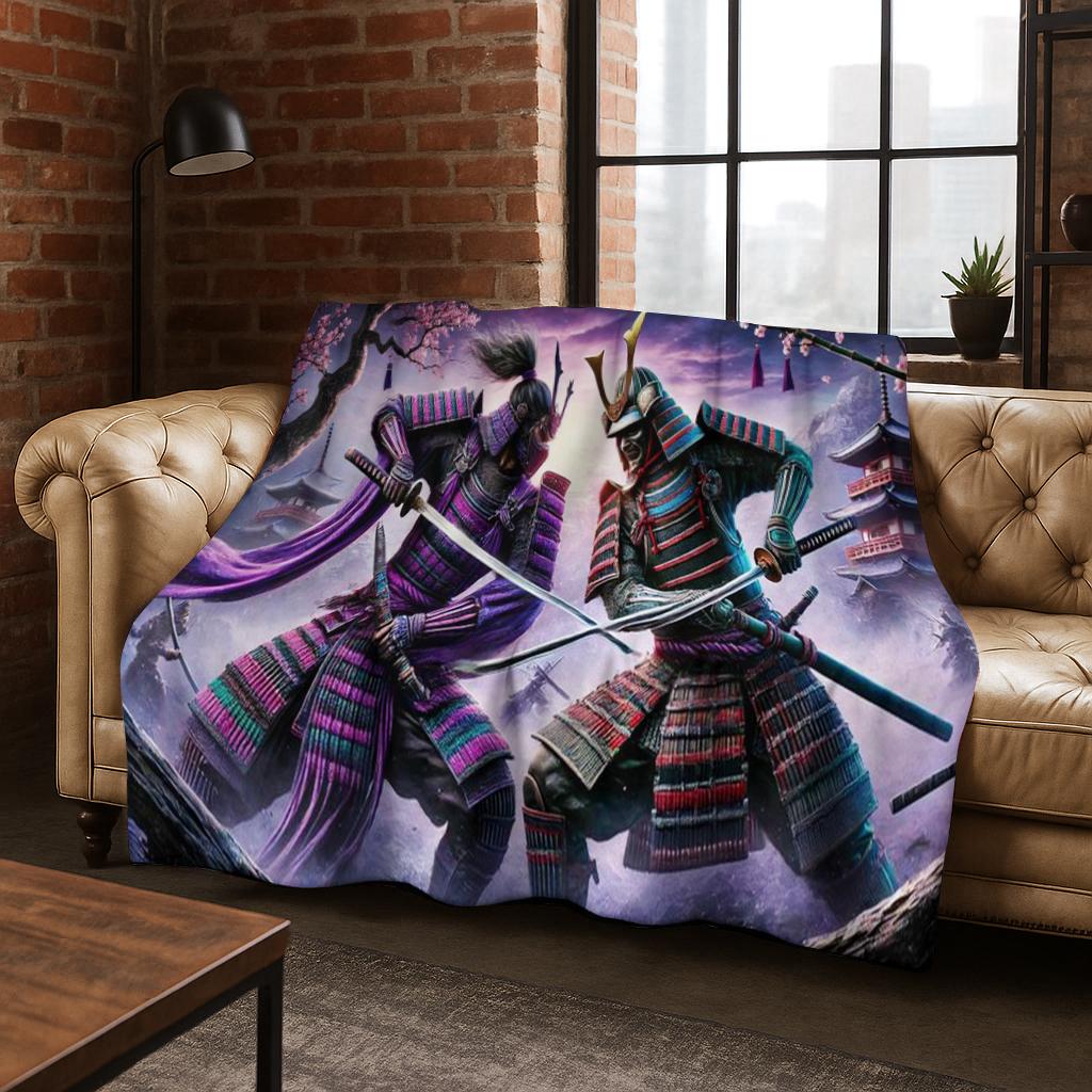 Japanese Samurai Bushido Katana Flannel Blanket Soft Warm Blanket for Bedroom Living Room Bed Office Travel Camping Picnic Gift
