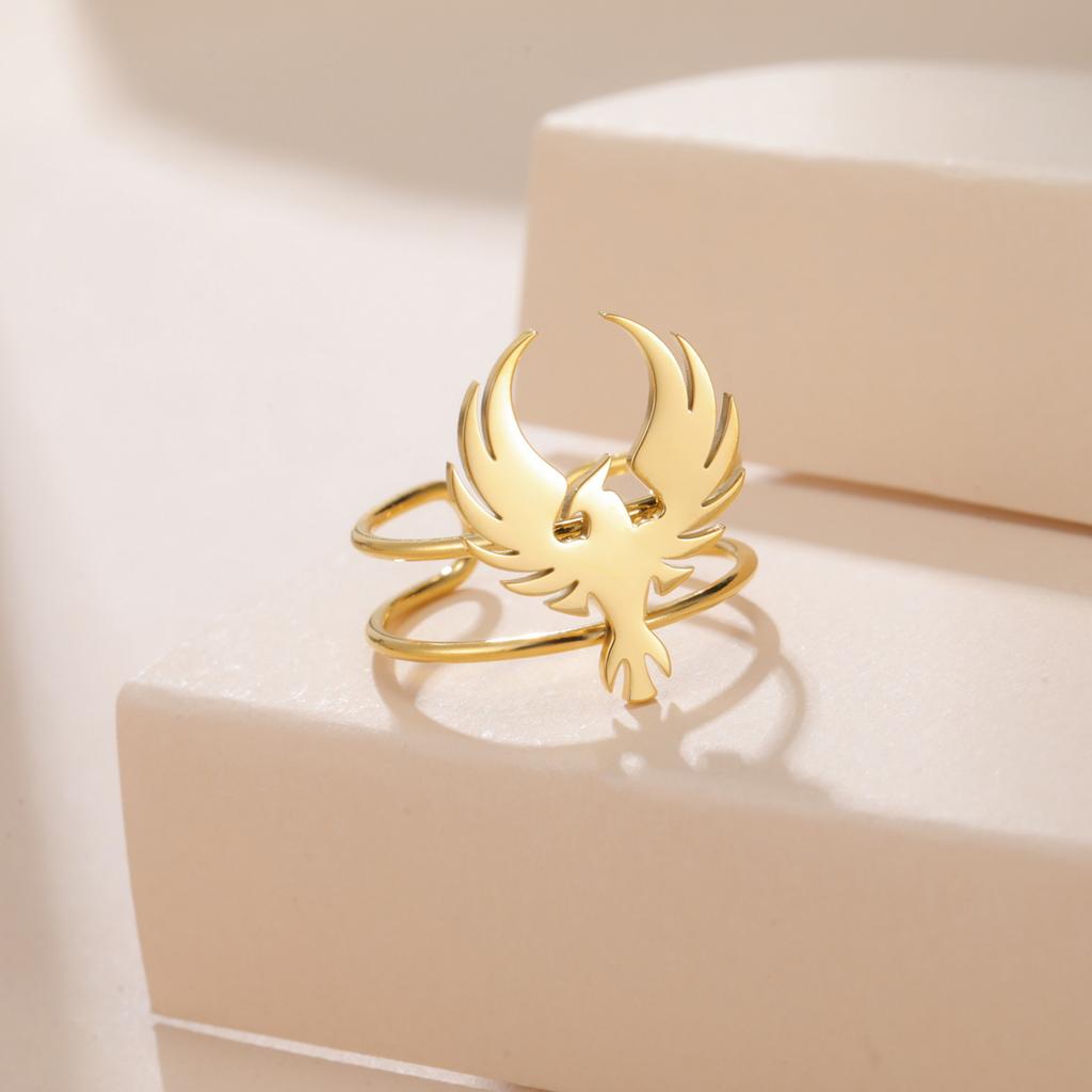 Phoenix Totem Women's Open Ring Stainless Steel Gold Animal Finger Rings Jewelry Gifts Trendy In