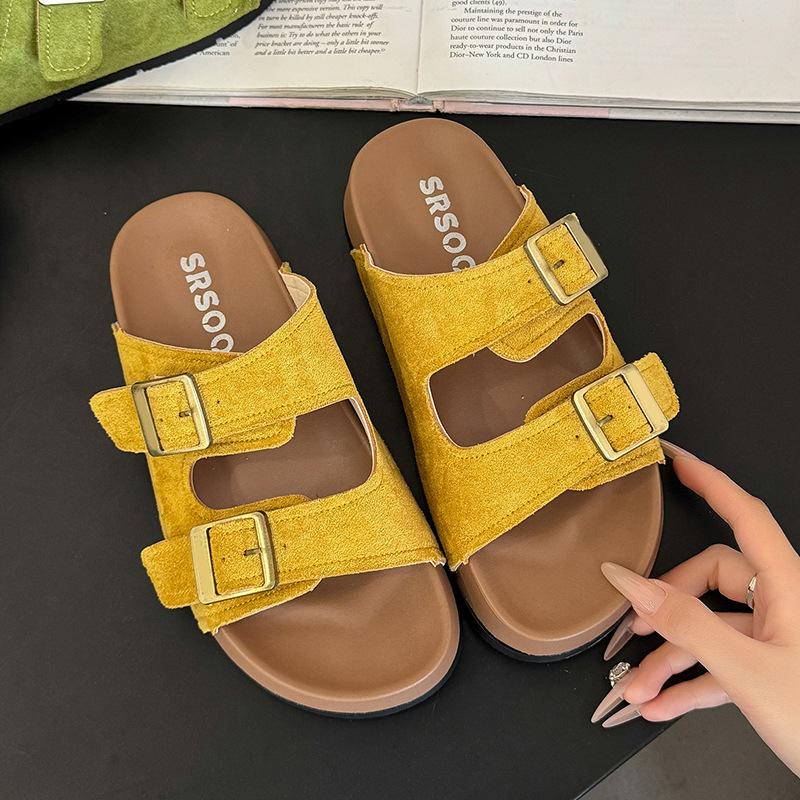 Boken slippers sandals 2025 summer new flat-bottomed thick-soled comfortable and breathable outer wear casual soft-soled beach slippers
