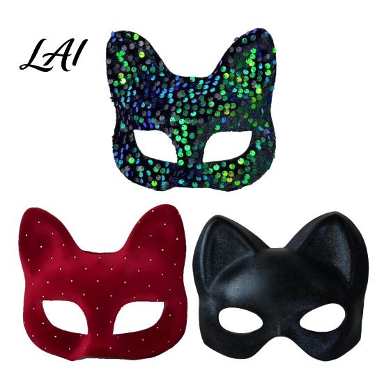 Lightweight Eye Masque for Theme Parties Cat Masquerade Masque Sparkly Sequins/Velvet/Black Half Face Stylish Costume Events Women Men Halloween