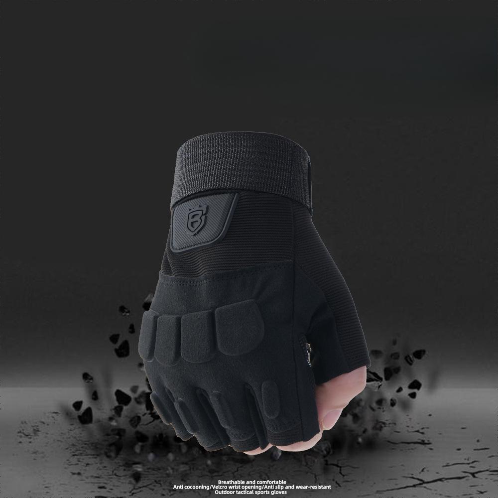 Yiran Toy 1 Men's Black/Green Fitness Tactical Gloves Outdoor Training Field Motorcycle Lifting Iron Cycling Sports Fingers Cycling Half Fingers Gloves
