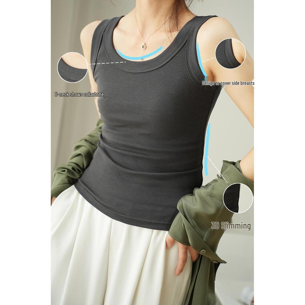 Ripp-Modal-Formweste für Damen mit seitlicher BH-Unterstützung, Bodycon-Basisschicht mit Rundhalsausschnitt für Frühling & Sommer