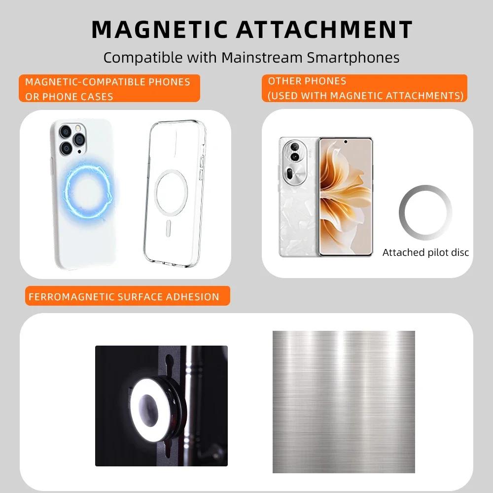 BRDRC Magnetic Selfie Ring Light for Iphone 16 15 Pro Max Adjustable Flip Color Stand Bracket for Makeup Selfie Video Vlog