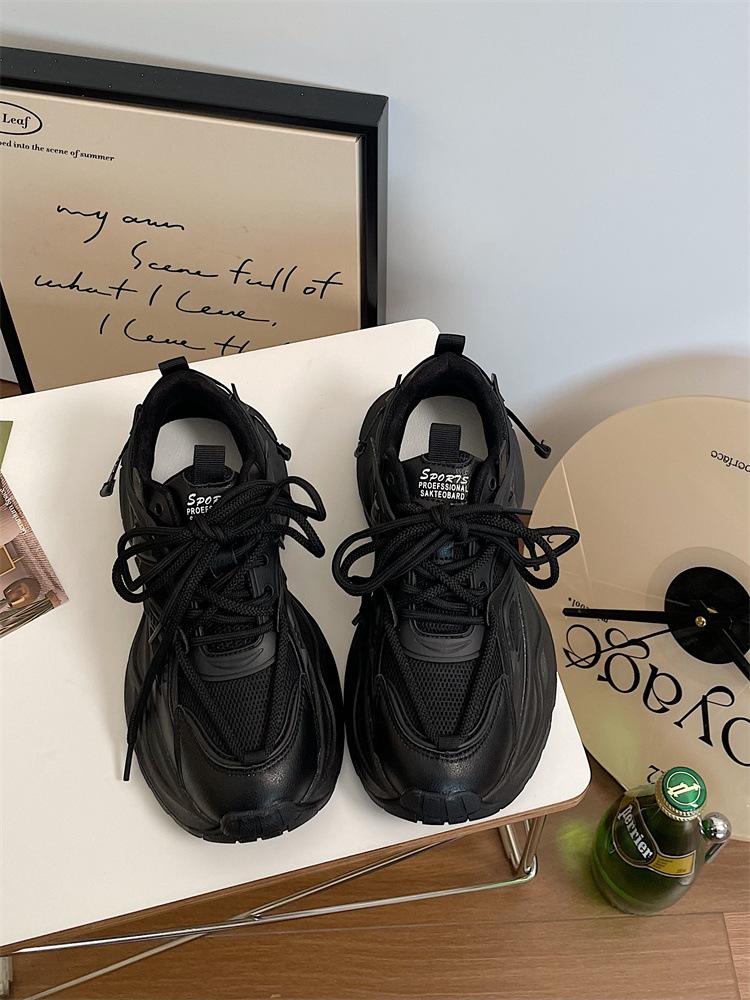 

Джинми, новые ретро кроссовки для женщин на осень и зиму, корейская версия, студенческие универсальные платформенные спортивные туфли для женщин 39 чёрный