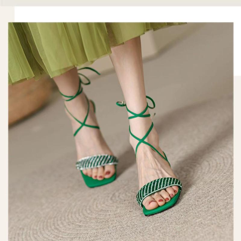 2024 Fashion Women's Sandals Open Toe Party Pumps Thin Heels Heels Elegant Dress Shoes Cross Tie Sandals Women Rhinestones Pumps