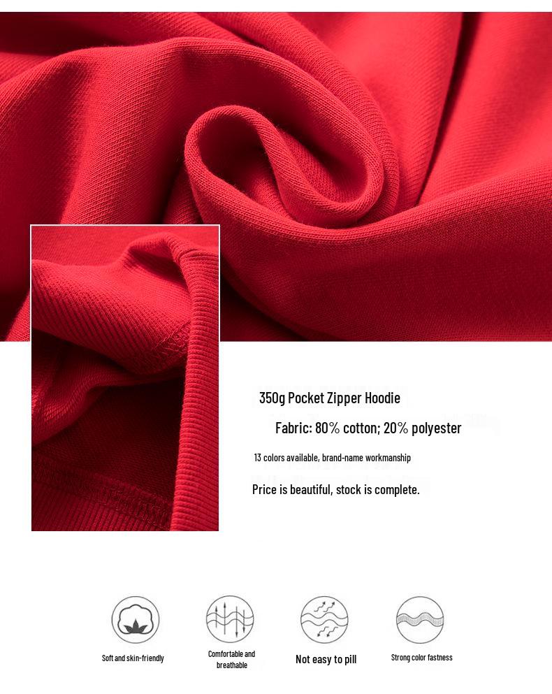 Unisexový kardigan s kapucí a dlouhým rukávem na zip s potiskem loga - Jednobarevný pracovní styl na jaro a podzim