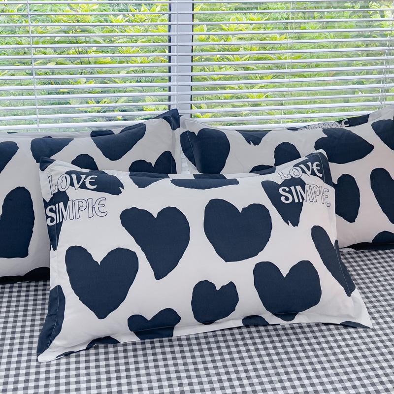 4pcs Cartoon Love Duvet Cover Set Simple Blue Plaid Bed Sheet Adults Kids Teenagers Bedding Comforter Cover with 2 Pillowcases