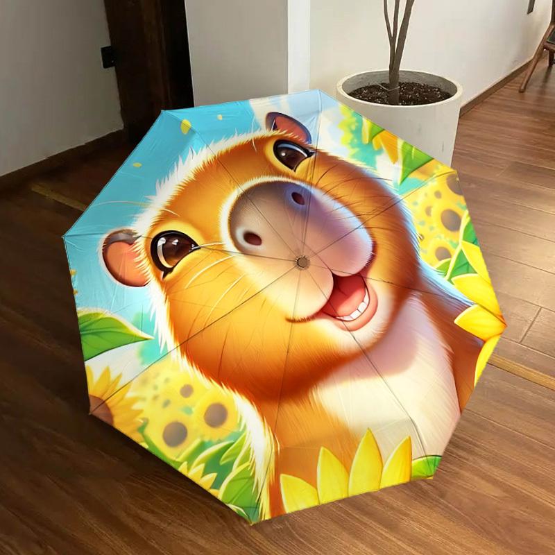 1pc Capybara, Sunflower Field Automatic Open/Close Umbrella, Folding Compact Umbrella with Lightweight Design for Women/Men yy251011088