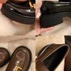 Cowhide version of extravagant gold buckle square round head leather lazy thick heel female autumn