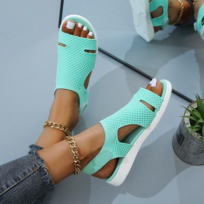 Fashion Summer New European and American Women's Sandals Large Size Breathable Elastic Fly Woven Flat Women's Casual Shoes 2024