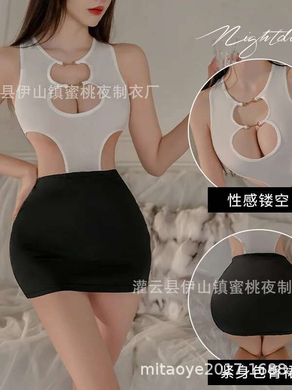 Sexy Hollowed Out Female Secretary Uniform Seductive  Tight Fitting Nightclub Bar Hip Hugging Skirt Set Fashion Sexy 3VVD