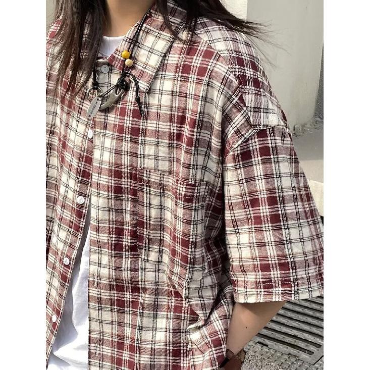 Retro Plaid Shirt Men'S Short Sleeved Trendy Casual Versatile Shirt Hong Kong Style Spring And Autumn Hooligan Handsome Inch Jacket