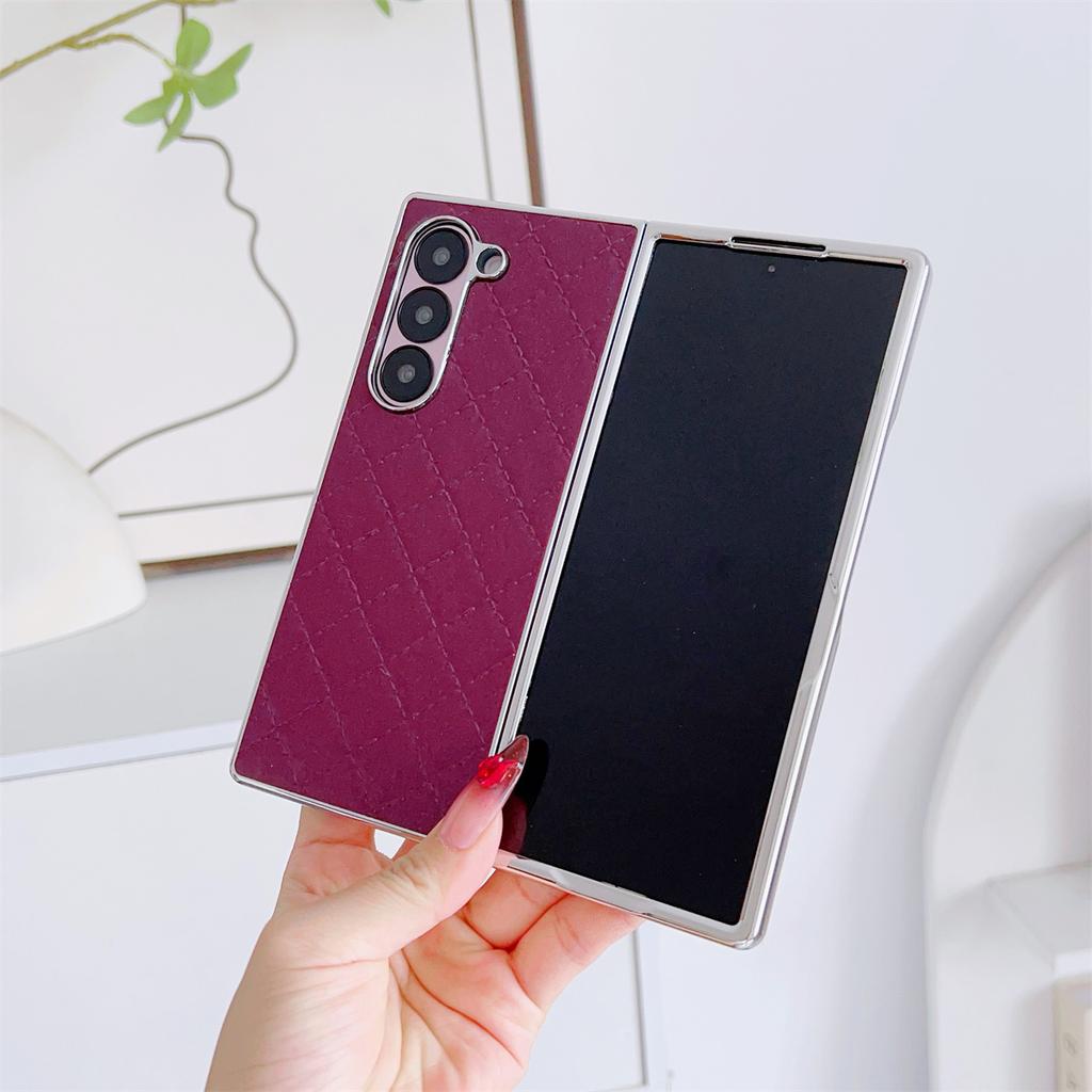 Electroplate Frame Phone Case for Samsung Galaxy Z Fold 7 6 5 4 3 Fold7 Fold6 Fold5 Luxury Leather Shock Proof Protective Cover