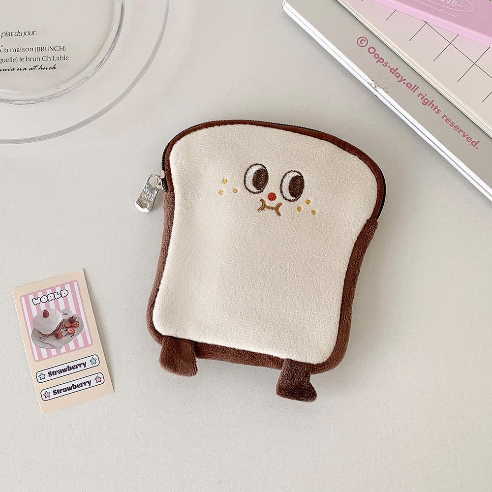 

Plush Sanitary Pad Storage Bag Cartoon Toast Stationery Bag Soft Makeup Bag Medium-Brown