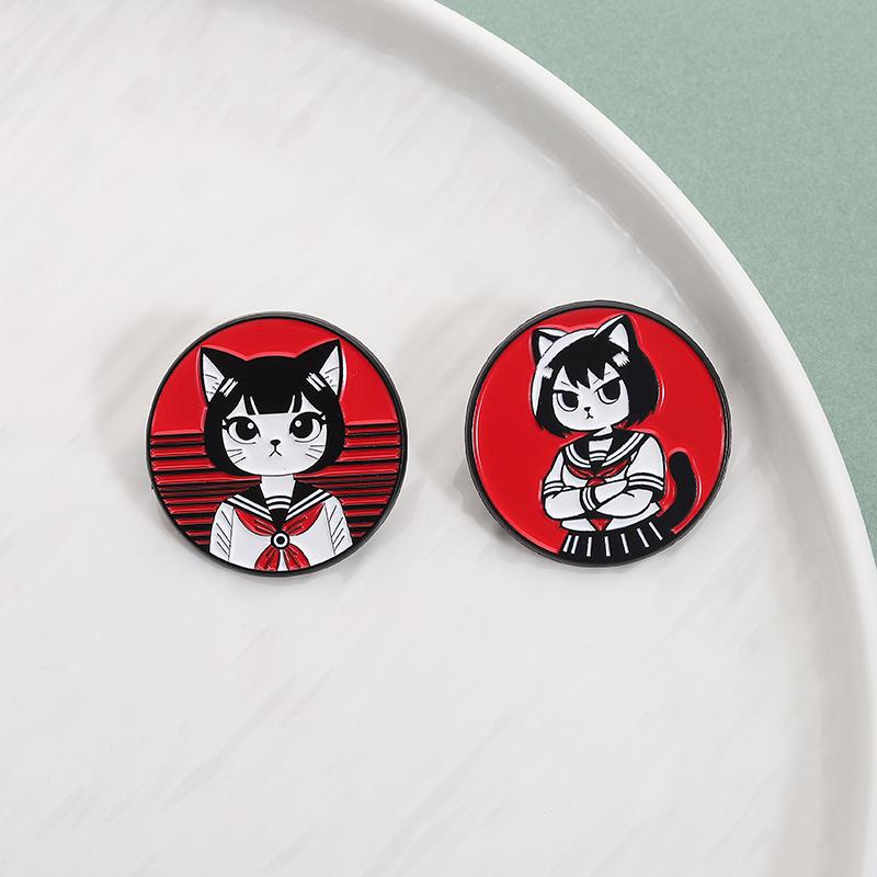 Anime Manga Cat Girl Enamel Pins Otaku Japanese Culture Loves Metal Brooches Lapel Badge Fashion Jewelry Gifts for Friends