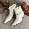 Fashion temperament pointed black women's short boots women's new autumn and winter thin heel leather boots versatile high heels