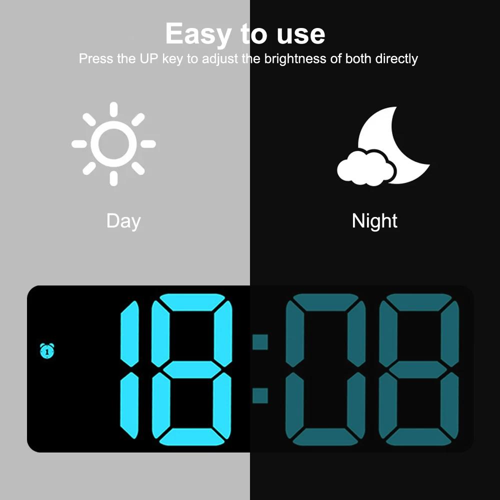 LED Digital Alarm Clock Automatic Light Temperature Calendar Snooze Alarm Clock 3 Gear Brightness Adjustment Alarm Clock