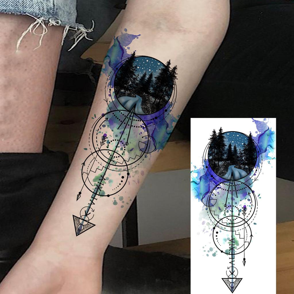 1 Sheet 3D Watercolor Universe Planets Temporary Tattoos For Men Women Long Lasting Waterproof Fake Tattoo Sticker Body Arm Art
