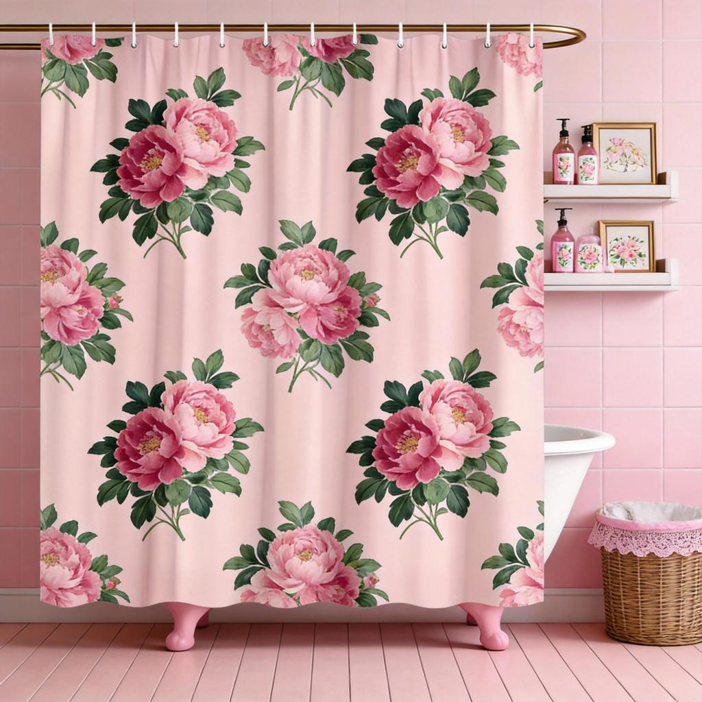 Color Block Plaid Shower Curtain Navy, Coral & Beige Grid Design, Modern Minimalist Pattern for Contemporary Bathroom Decor