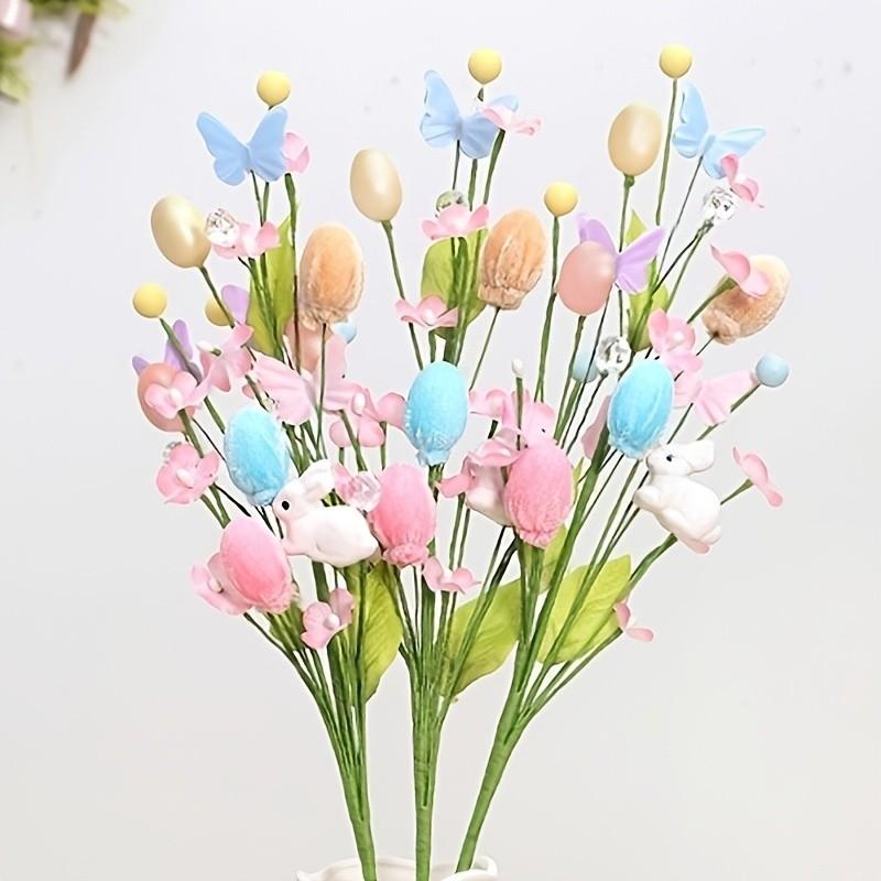 Rabbit Flower Decor Colorful Artificial Flowers Easter Egg Branch Eco-Friendly Spring Bouquets For Family Gathering Hotel