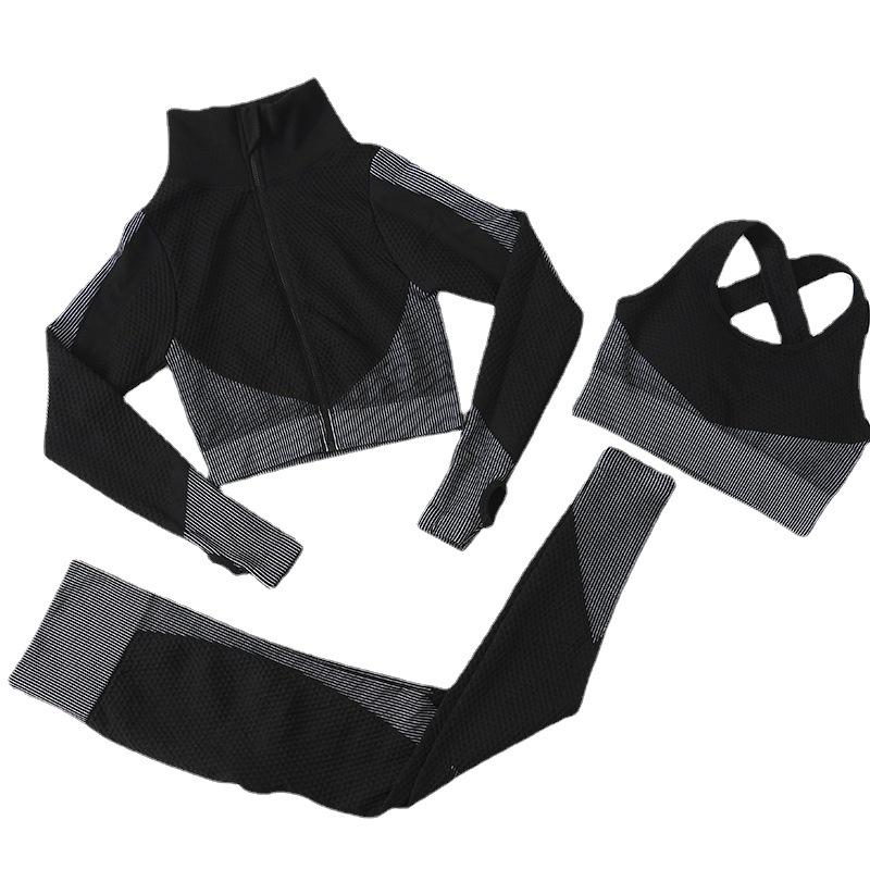 Women's Seamless High Waist 3-Piece Fitness Set – Breathable Yoga & Running Sportswear