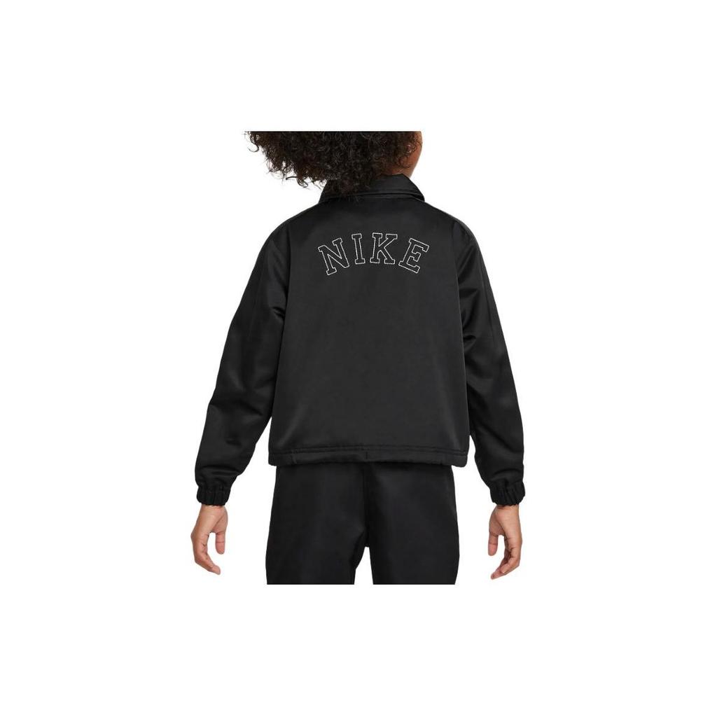 Nike Kids Collared Logo Print Single-Breasted Fitted Long Sleeve Jacket Kids jacket Black FN8637-010