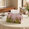 Pink Tulip Oil Painting Tissue Box for Living Room, Desktop, or Car Storage