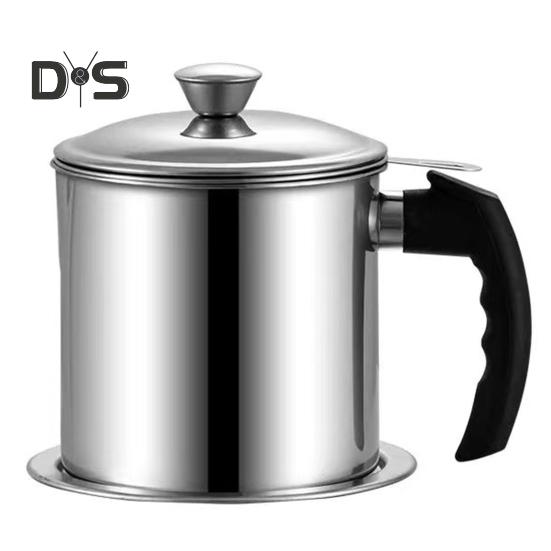 1.4/1.9 L Stainless Steel Bacon Grease Saver Container with Fine Mesh Strainer Non-slip Bottom And Airtight Lid Cooking Oil Keeper Pot for Kitchen
