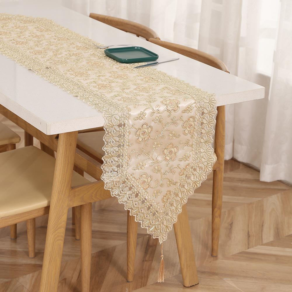 Vintage Lace Table Runner Waterproof Oilproof Long American Country Style Dining Mat Table Runner Tea Table Desktop Decorative