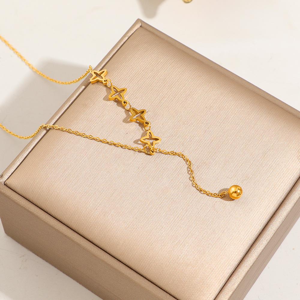 18K Gold Plated Hollow Star Tassel Clavicle Chain Necklace - Women's Colorfast Accessory, New Niche Design
