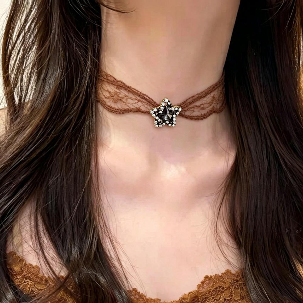 Vintage Romantic Lace Necklaces Women Delicate Pentagram Choker Sexy Charming Party Prom Wedding Daily Wear Jewelry Accessories