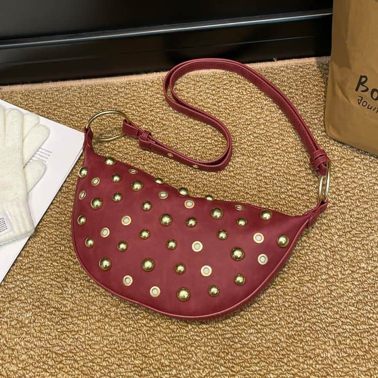Rivet crescent bag women's metal decoration underarm bag