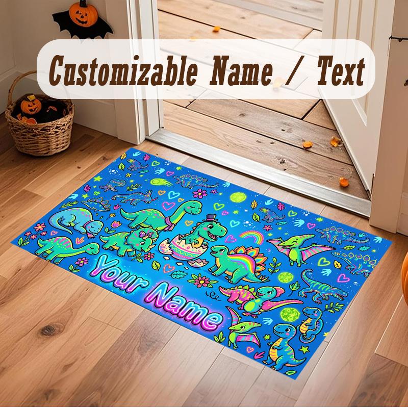 Dinosaur Theme Soft Crystal Velvet Rug Custom Name & Text Print Non Slip Floor Rug for Bedroom Living Room