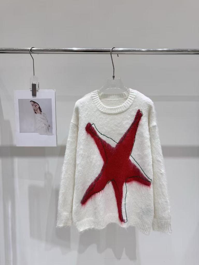 European High-Quality Star & Moon Mohair Knit Sweater - Loose, Versatile, and Stylish