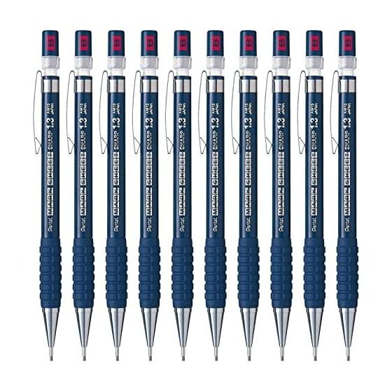 Pentel Mark Sheet Mechanical Pencil AM13-B, 1.3mm, 10-Pack. Smooth, break-resistant 1.3mm high-polymer lead for excellent paper adhesion and