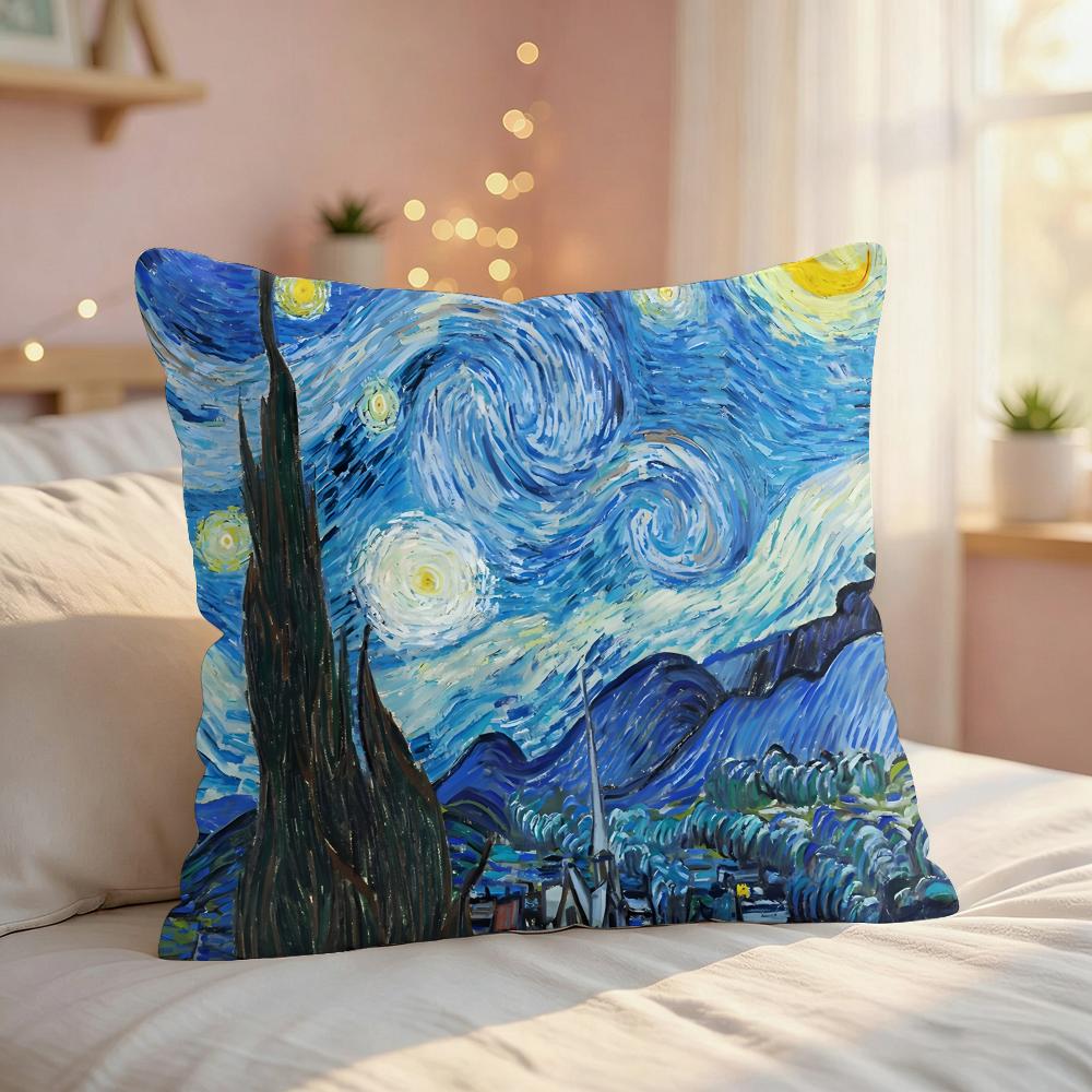 Vincent Van Gogh Oil Art Cushion Cover Silky Short Plush Invisible Zipper Dustproof Sofa Pillow Case For Home Decor