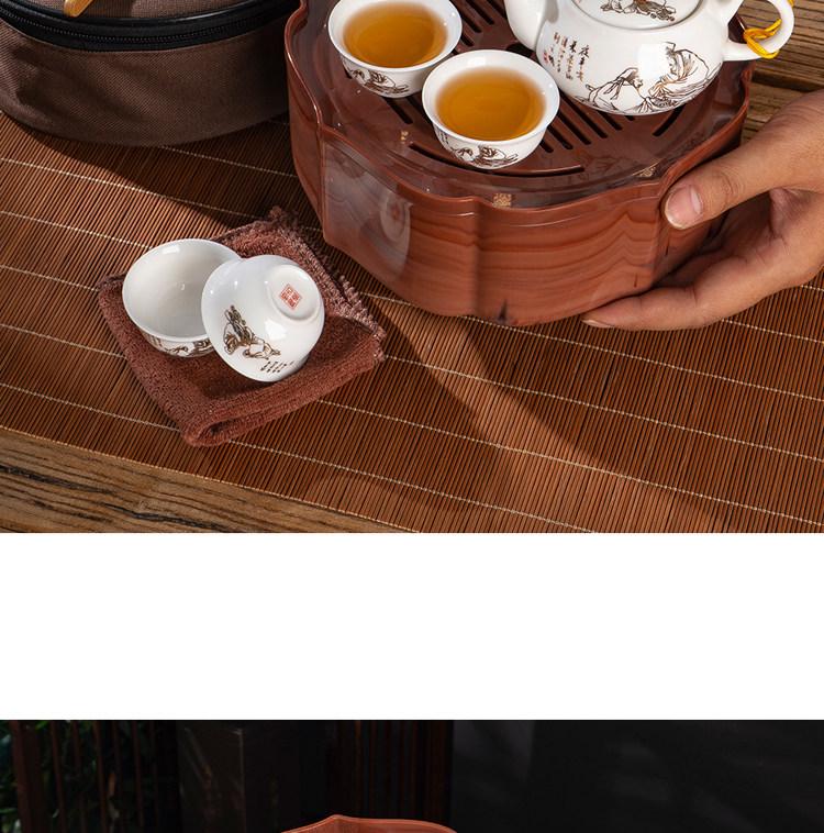 Portable Ceramic Kung Fu Tea Set with Tray, Cups, Teapot, and Lid Bowl