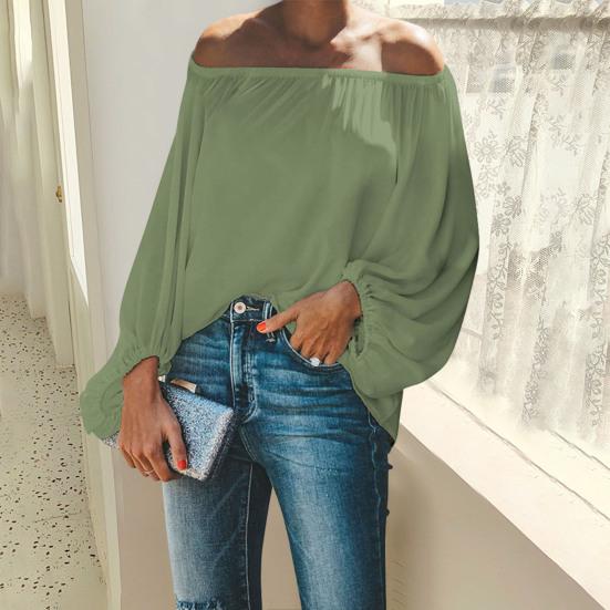 Off Shoulder Solid Color Women Shirt Spring Autumn Lantern Long Sleeve Women Blouse Daily Clothing