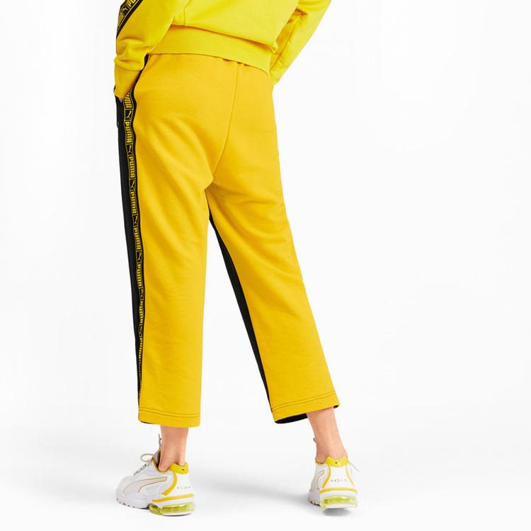 Puma Classics Logo Print Color Block Casual Drawstring Cropped Pants Women Bottoms Sulfur-Yellow 595895-20