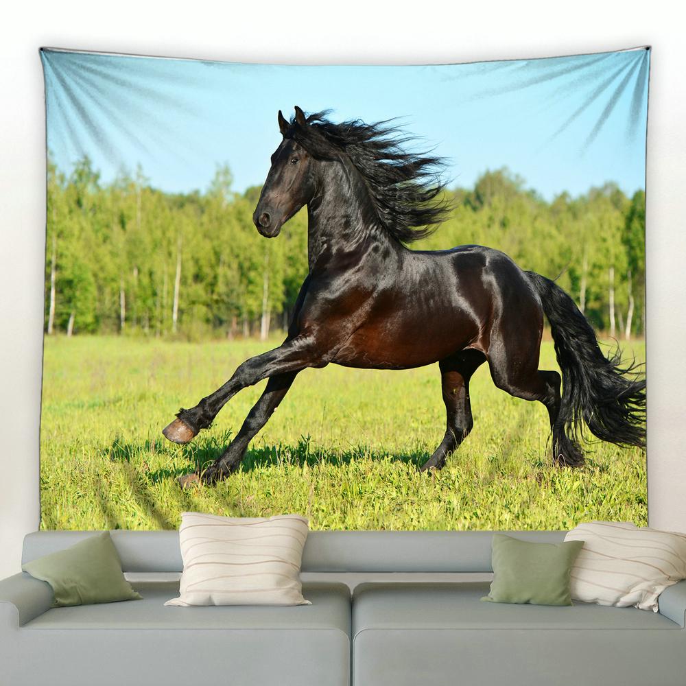 Pentium Horse Printing Tapestry Wall Hanging Polyester Fabric Home Living Room Decor Wild Animals Pattern Big Couch Blanket