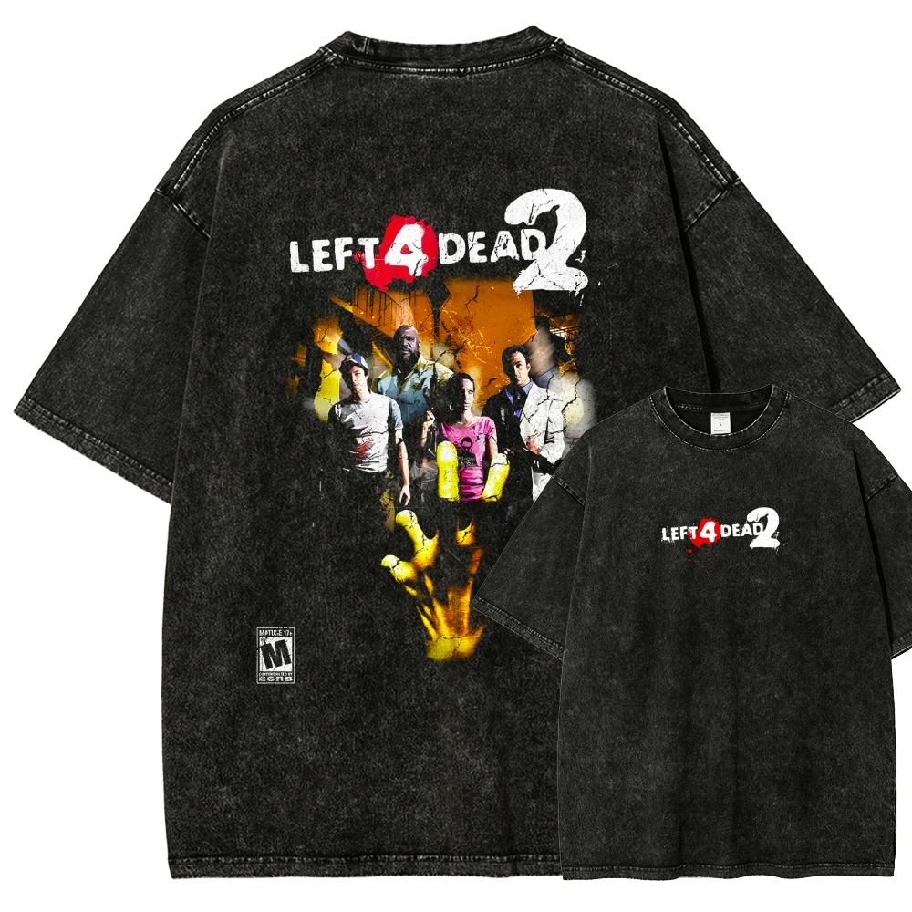 Left 4 Dead Print Vintage Washed Tshirt Unisex Fashion Tshirt Short Fashion Oversized Unisex Couples Washed Vintage Loose Classic