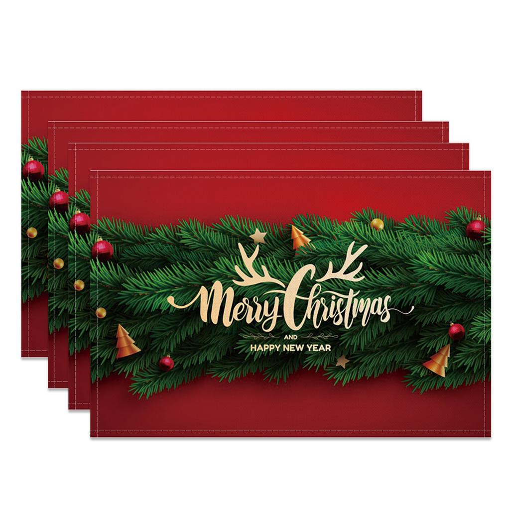 4pcs/set Christmas Placemats Linen Non Slip Heat  Red Green Resistant Table Mats Holiday Party Kitchen Wedding Dining Decoration