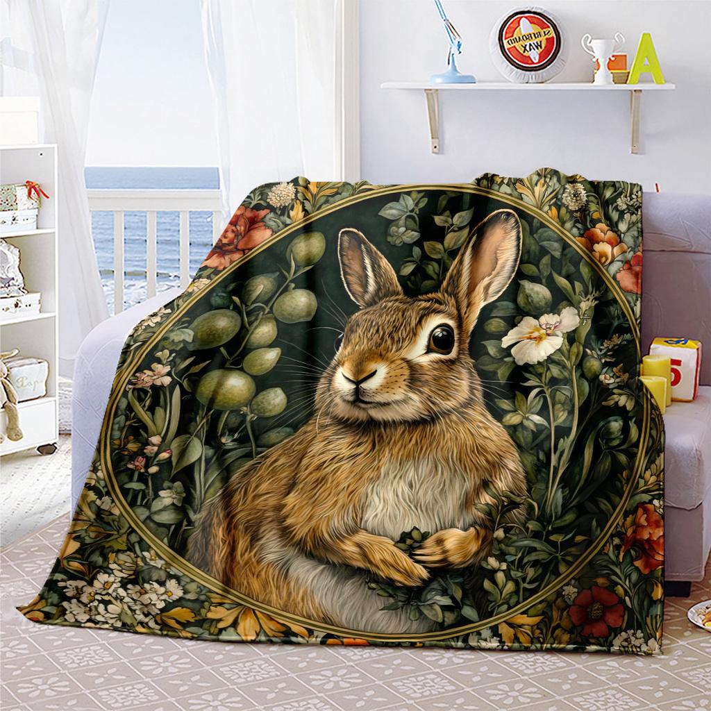 1pc Medieval William Morris Rabbit Design blanket, al season lightweigh Poster blanket home office outdoor nap multifunc Poster blanketional blanket